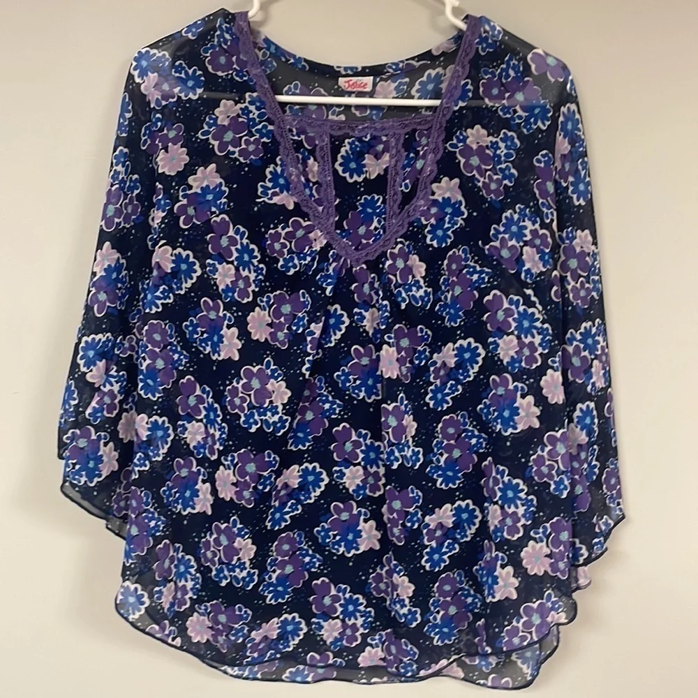 Justice layered Tank, M/L, Flowered navy, pink & purple